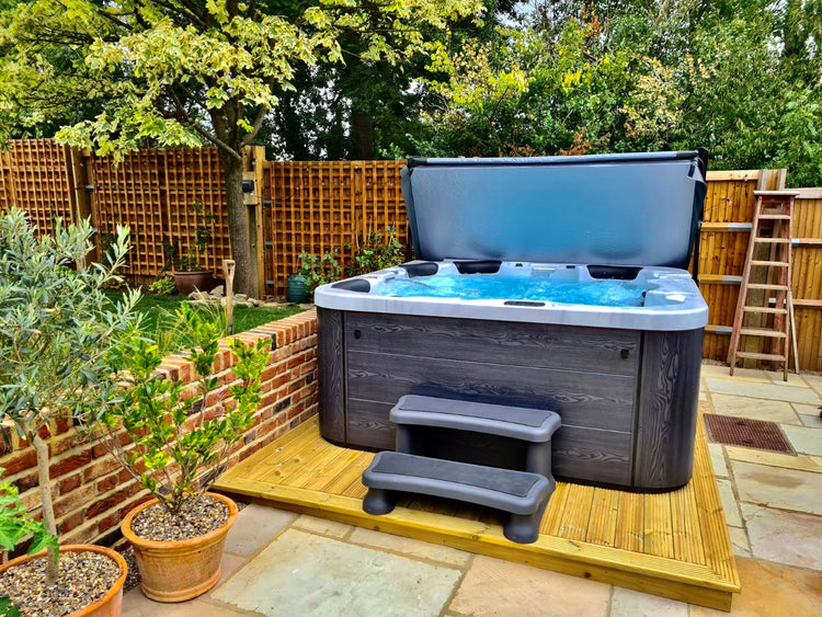 hot tub in a UK garden